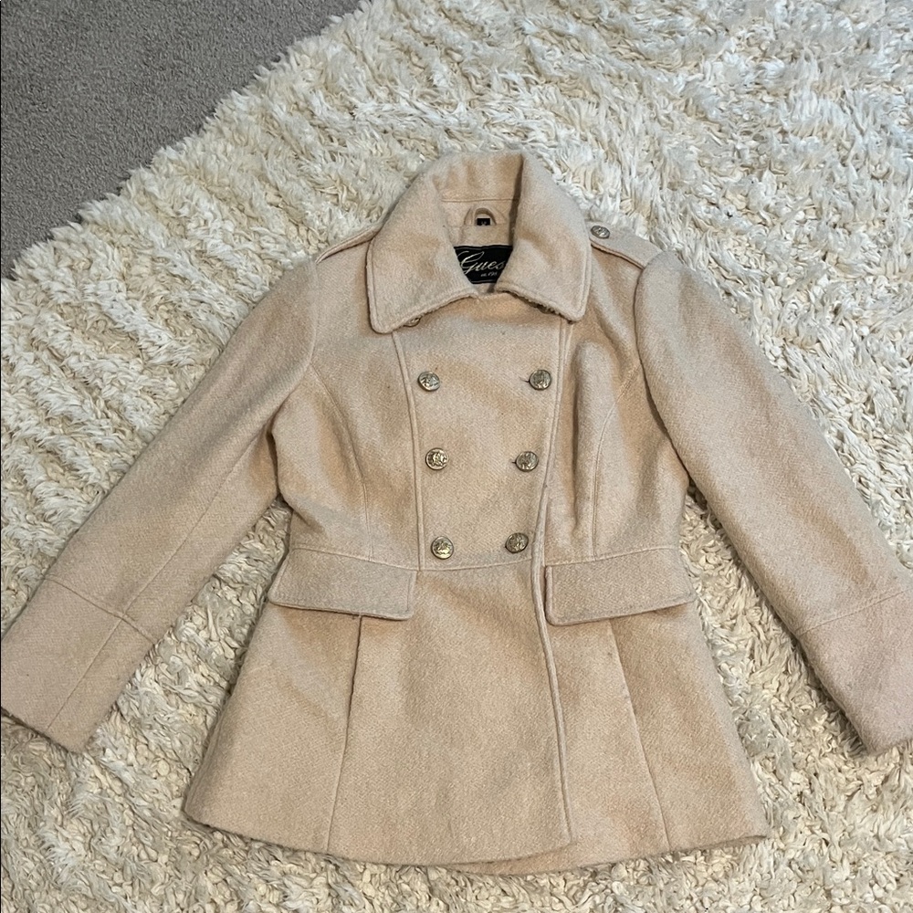 Guess Women's Beige Double-Breasted Pea Coat